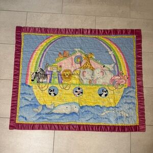 Handmade Quilt Noahs Ark Baby Blanket Toddler Nursery Throw Animals 34x42